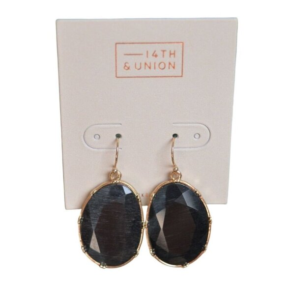 14th & Union Black Gold Tone Oval Drop Earrings NWT Gift - Picture 1 of 3